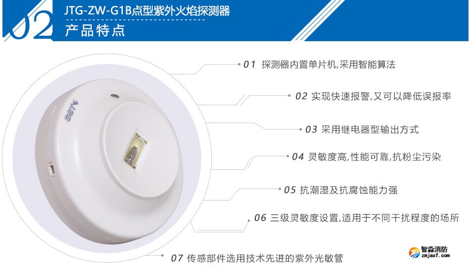 JTG-ZW-G1B点型紫外火焰探测器特点