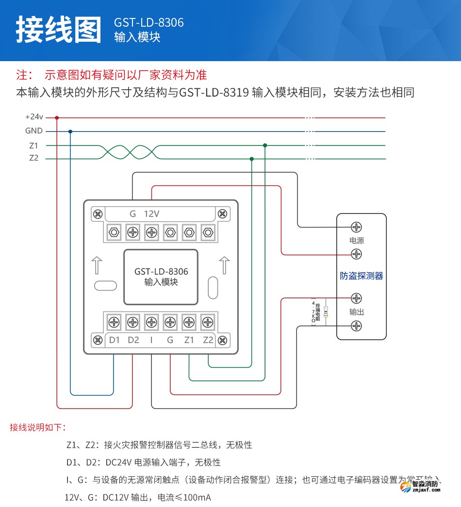 GST-LD-8306输入模块接线图