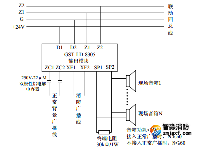 海湾输出模块8305接线示意图