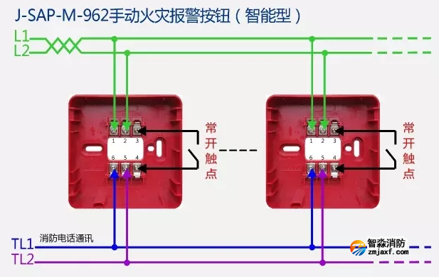 J-SAP-M-962手动火灾报警按钮安装接线图