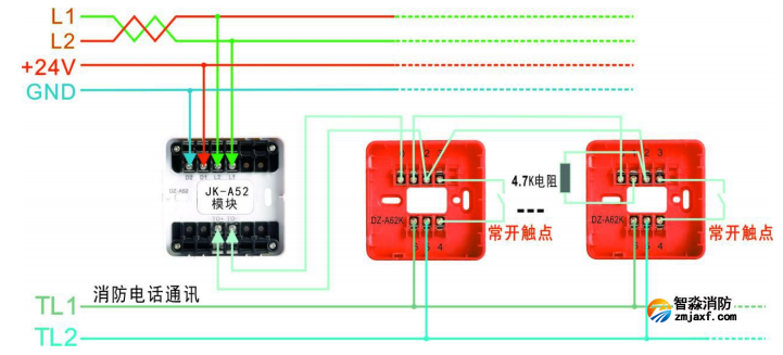 J-SAP-M-A62K手动火灾报警按钮接线图
