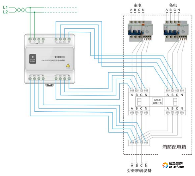DK-5207S三相四线三电源电压信号传感器接线图