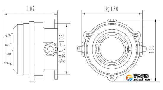 JDXT-W-1防爆点型感温火灾探测器外形尺寸图

