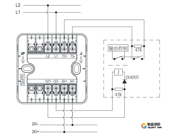 KZJ-A75输入输出模块输入常开检线接线图