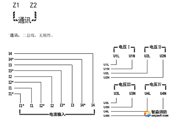  海湾GST-DJ-D44E交流单相电压电流传感器接线端子说明